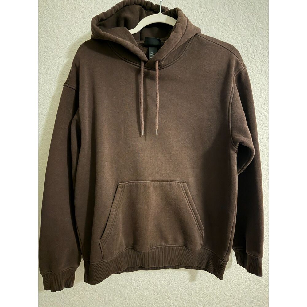 H&M Men’s Dark Brown Fleece Lined Pullover Hoodie Sweatshirt Kangaroo Pocket S
